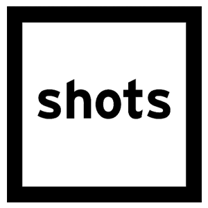 A logo with a black border containing the word "shots" in bold black lowercase letters centered within the square.