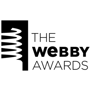 Black and white logo of The Webby Awards featuring a vertical spiral spring on the left, followed by the words "THE WEBBY AWARDS" in bold capital letters.